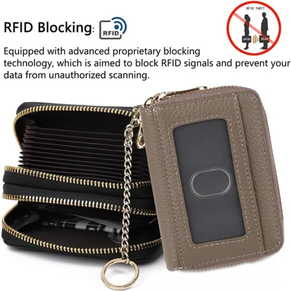 RFID Leather Card Wallet Credit Card Holder Keychain Business Wallet Women Men - Picture 5 of 7